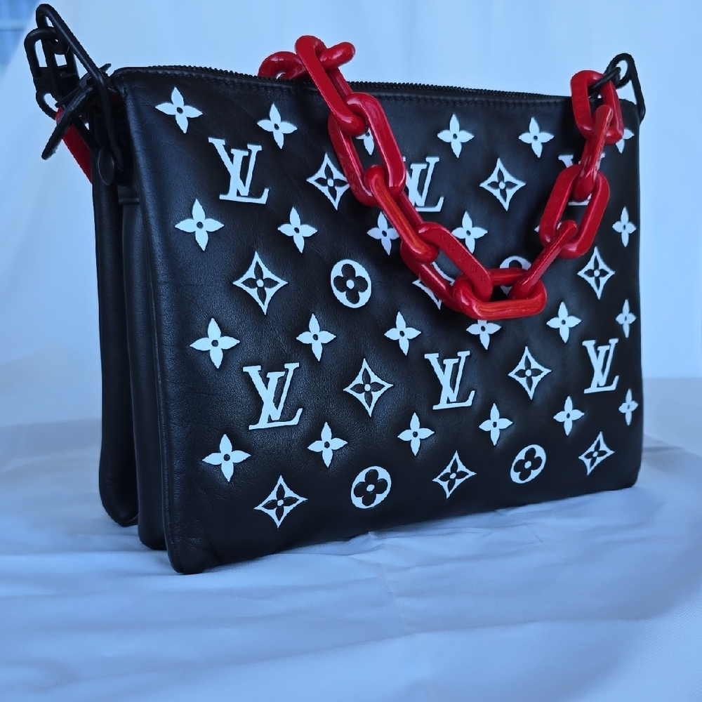 Louis Vuitton Black and Red Coussin PM Crossbody Bag with Iconic Monogram